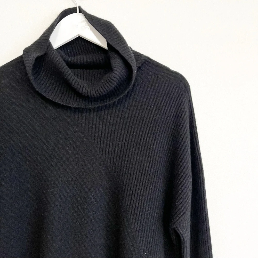 BOGO! EILEEN FISHER 100% Cashmere Ribbed Draped Turtleneck Sweater Black Small - Picture 4 of 10